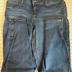 Women’s Slim Dark Blue Denim Jeans with Zip Ankle Detail